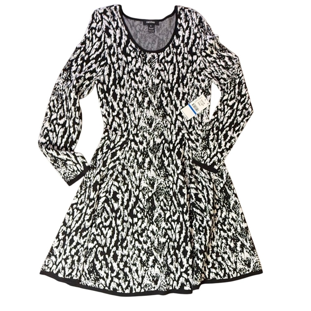 Karen‎ Kane XL On The Town Jacquard Knit Dress Black White Long Sleeve